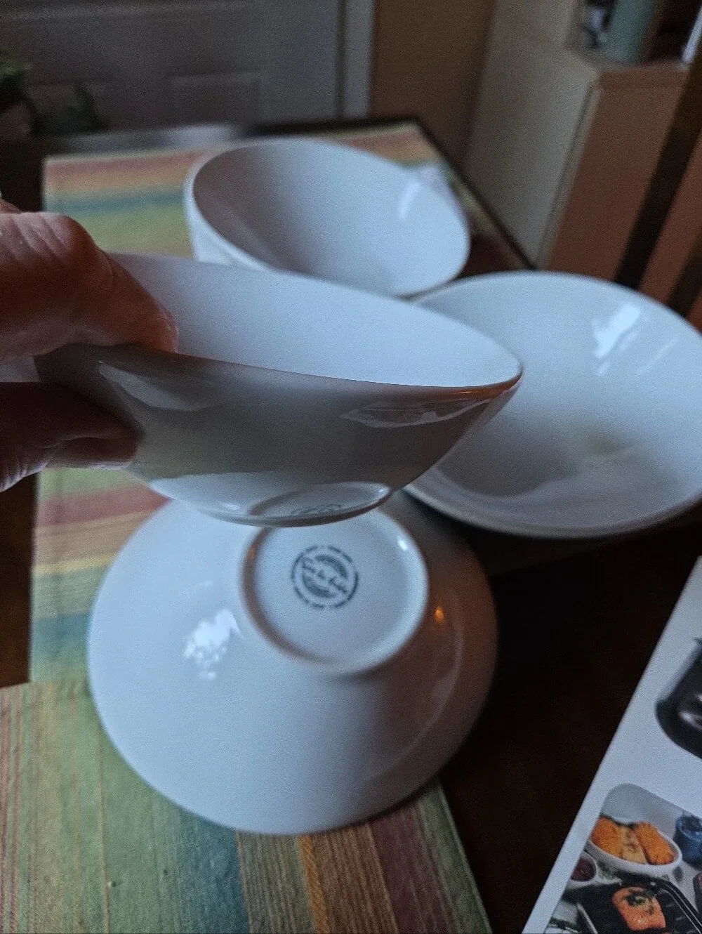 Sur La Table White Slanted Ceramic Serving Bowls -Set of 4 Artful Classic Joyful
